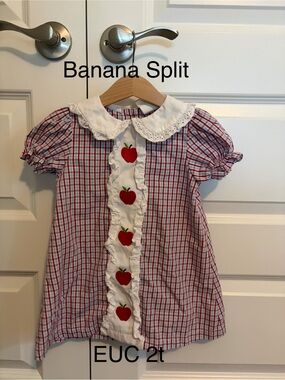 Banana Split Red & White Apple-Trim Smocked Dress - Kids